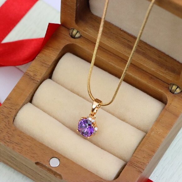 "Round Purple Gem Pendant in Rose Gold, XPPT1323 - Picture 9 of 12